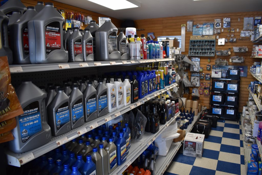 Lube and batteries on shelves