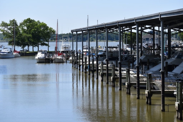 View of BBYH marina entrance from covered slips