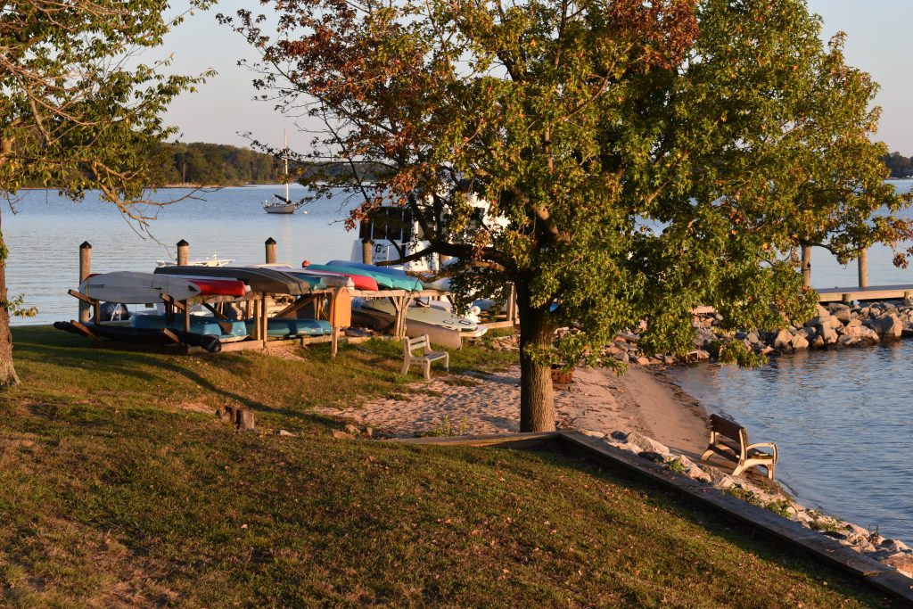 BBYH beach and small boat storage racks in early Fall