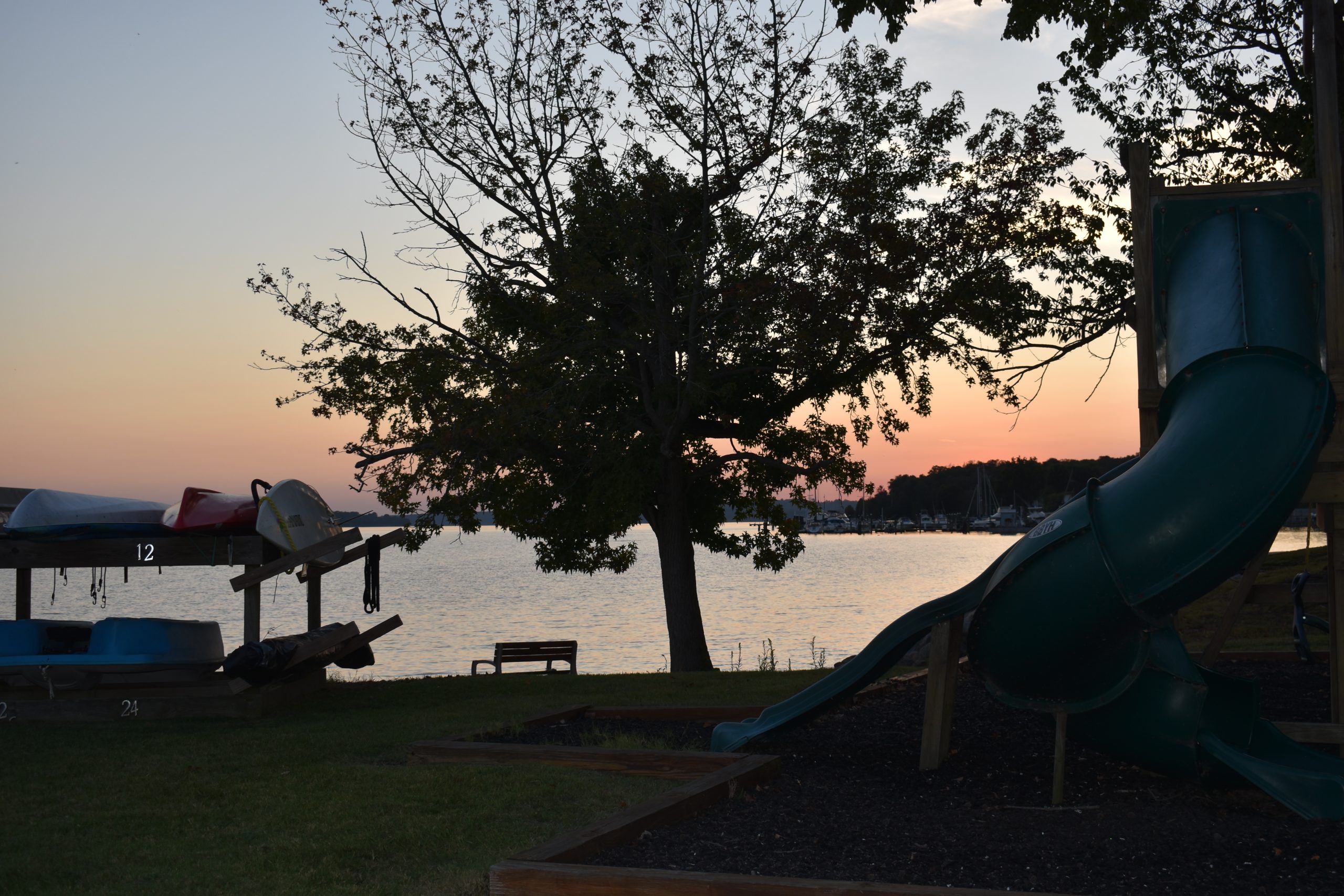 View of Bohemia River at dusk from the BBYH playground